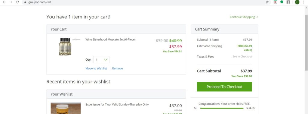 Groupon Purchase Example for Sisterhood Moscato Wine