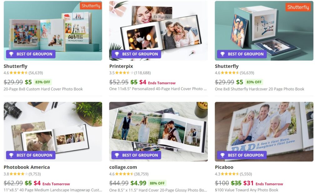 Groupon Photo Gift Choices for Shutterfly, Printerpix, Photobook America, Collage.com, and Picaboo
