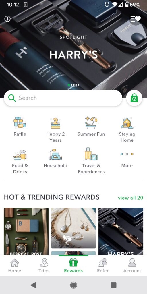 Miles App Rewards Screen
