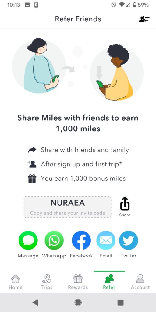 Miles App Refer A Friend Code NURAEA