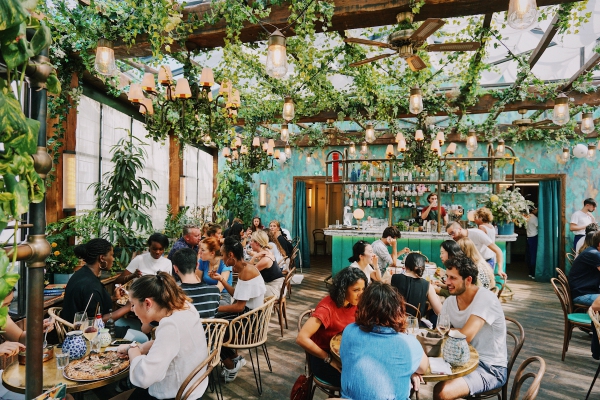 People dining outside