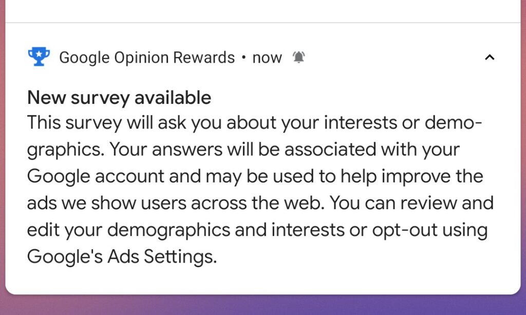 Google Opinion Rewards New Survey Available