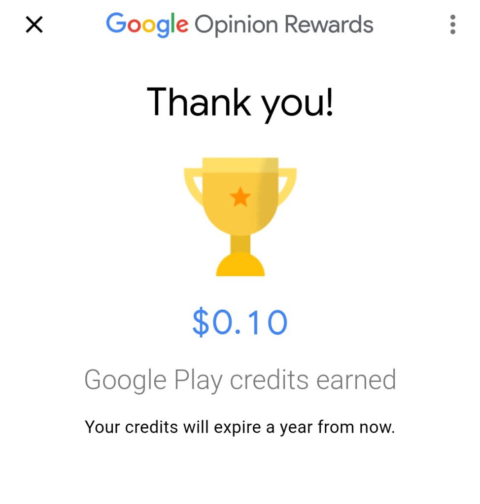 Google Opinion Rewards Reward Earned