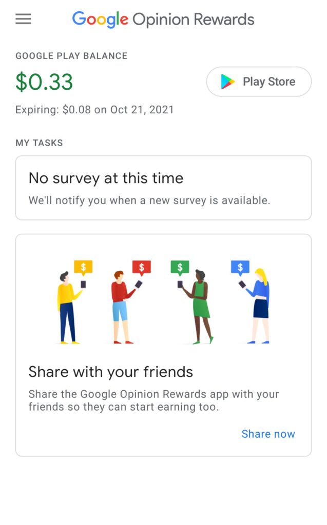 Google Opinion Rewards Main Screen