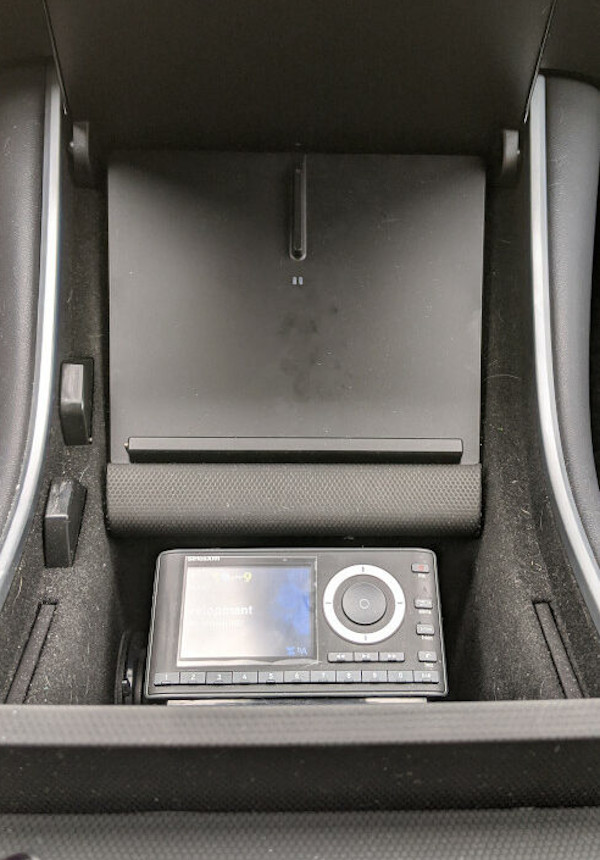 SiriusXM Satellite Radio in Center Storage area of Tesla Model3