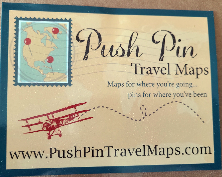 Postcard to accompany push pin travel maps