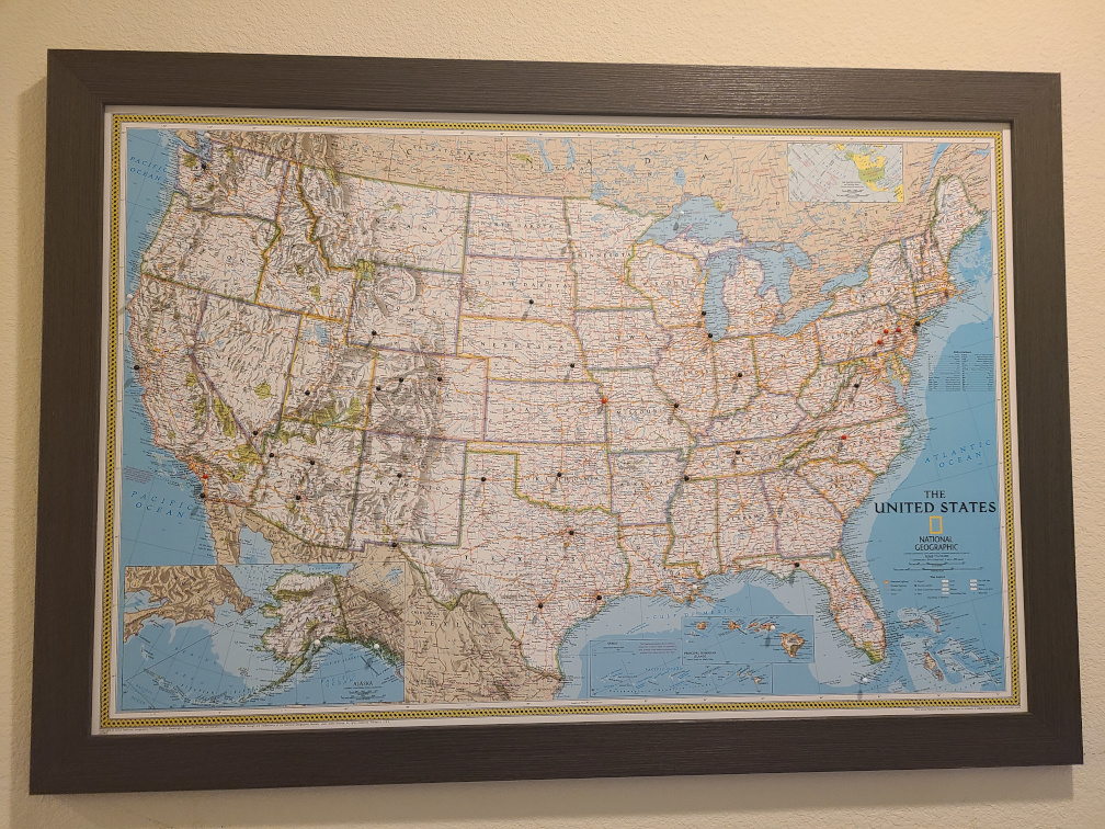 Push Pin Travel Maps - Map on display on wall